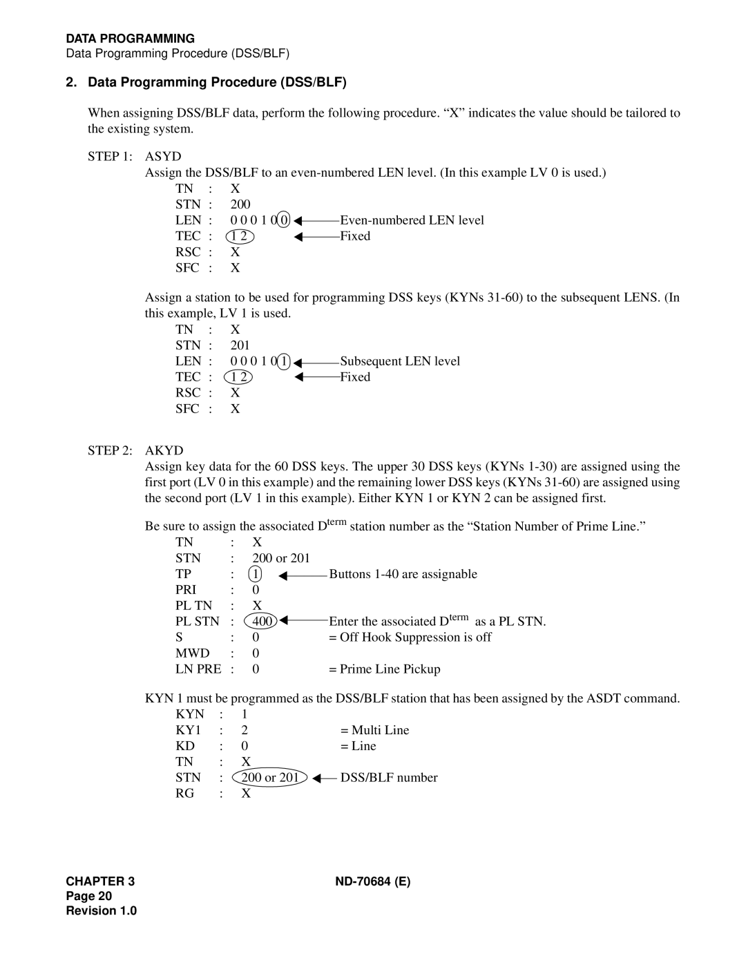 NEC NEAX2400IMX system manual Data Programming Procedure DSS/BLF 