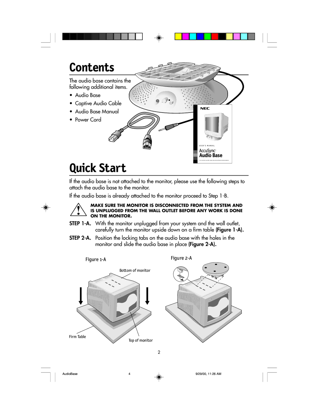 NEC NEC Display Solutions USER'S MANUAL AccuSync user manual Contents, Quick Start 