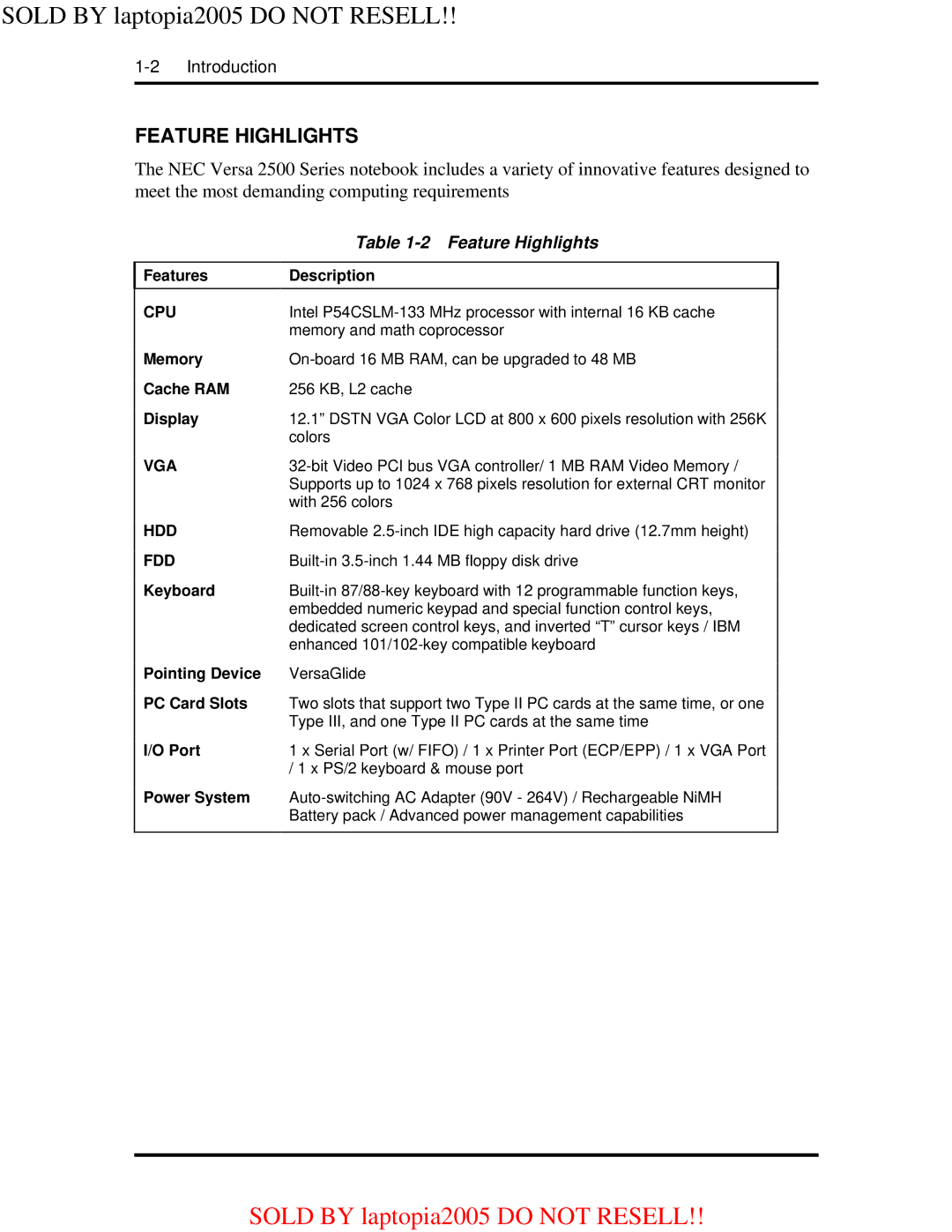 NEC NEC Computer Systems Division, Packard Bell NEC, Inc warranty Feature Highlights 