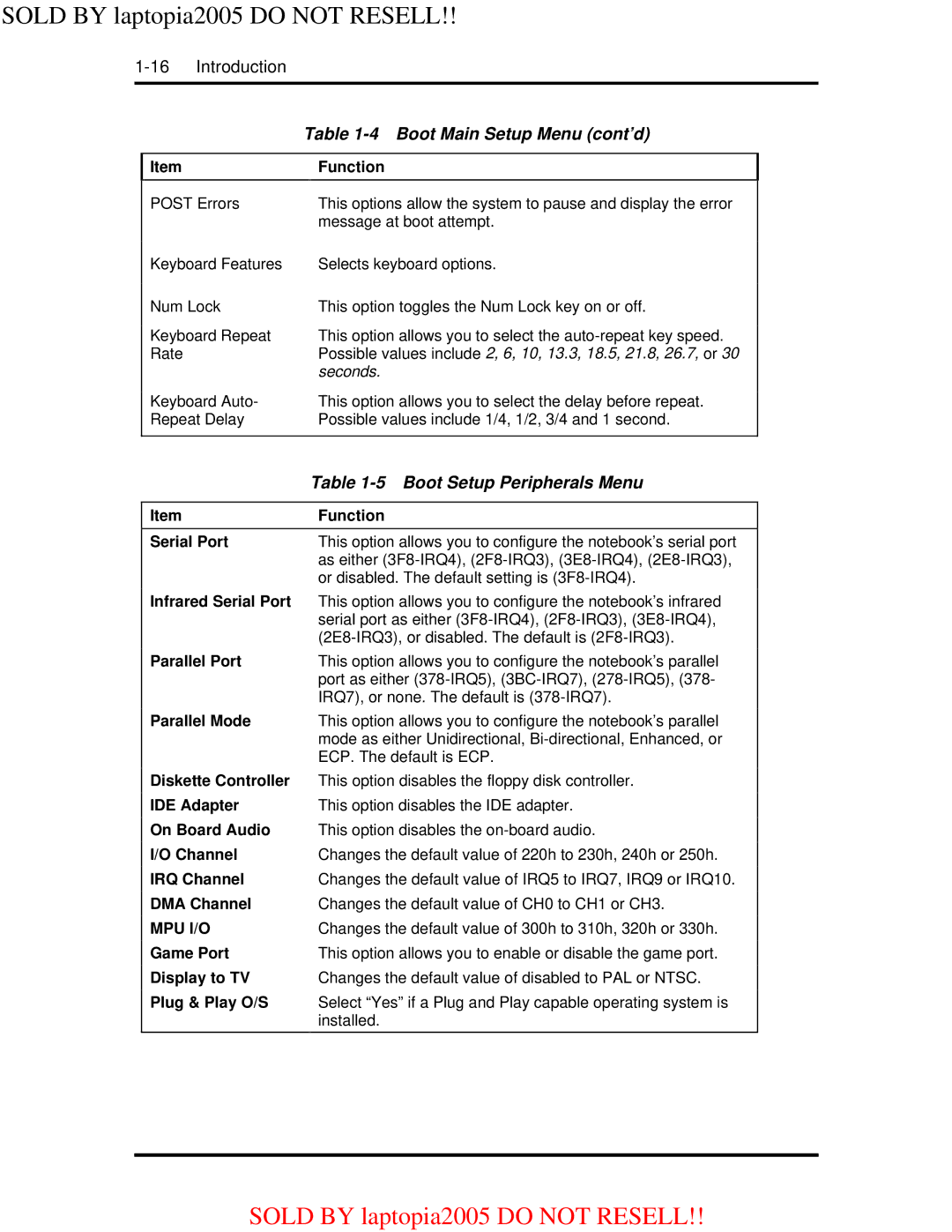NEC NEC Computer Systems Division, Packard Bell NEC, Inc warranty Boot Main Setup Menu cont’d, Boot Setup Peripherals Menu 