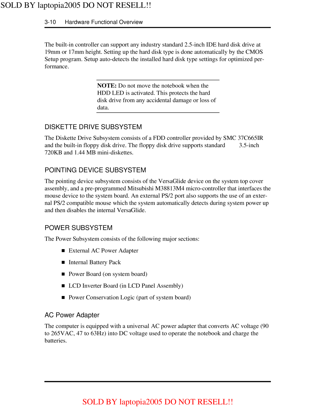 NEC NEC Computer Systems Division, Packard Bell NEC, Inc warranty Diskette Drive Subsystem, Poin ING Device Subsystem 