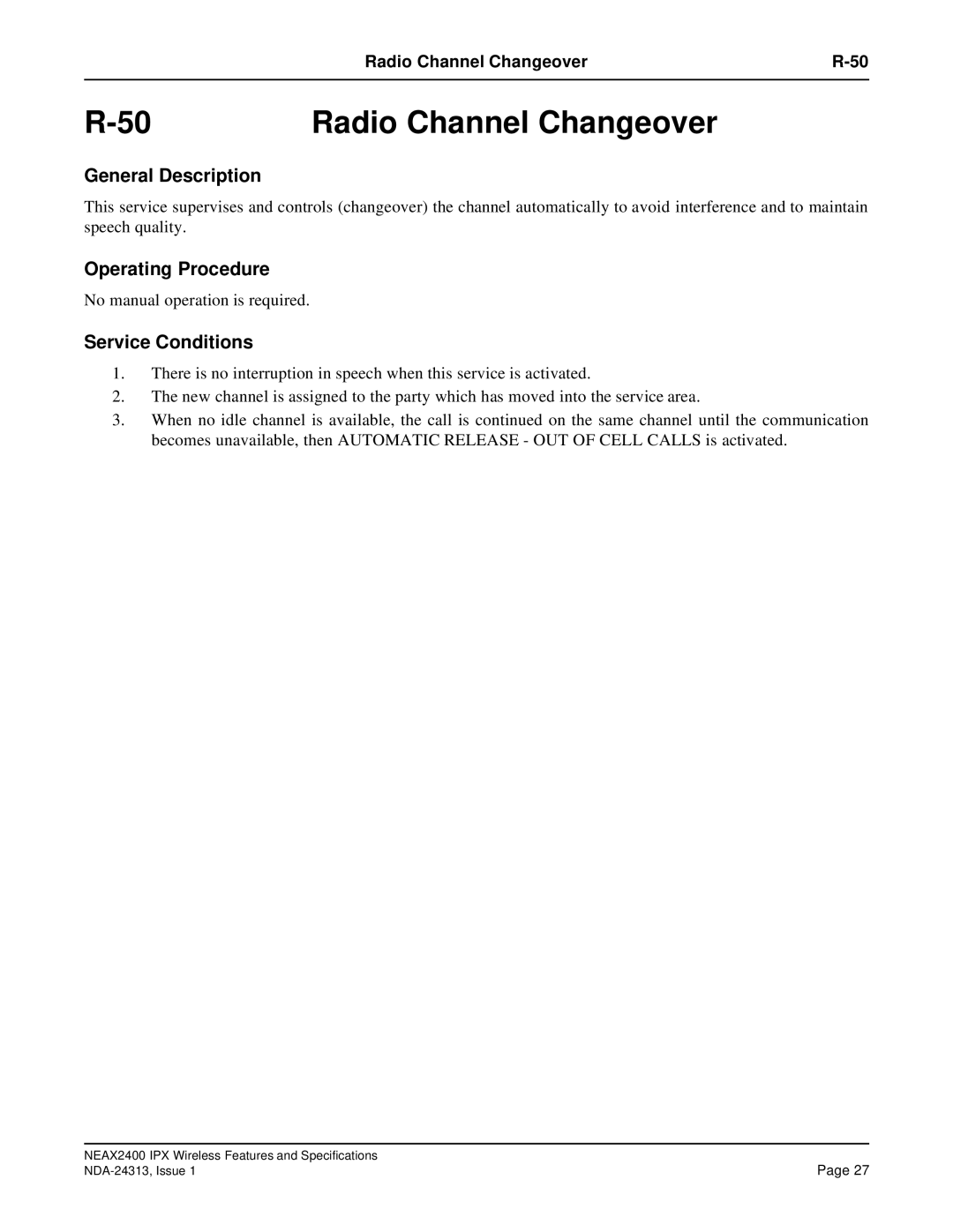 NEC nec specifications Radio Channel Changeover, General Description 