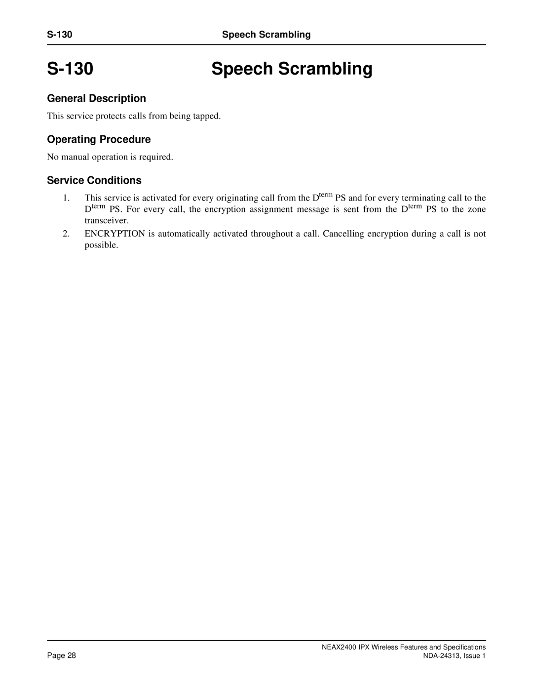 NEC nec specifications Speech Scrambling 