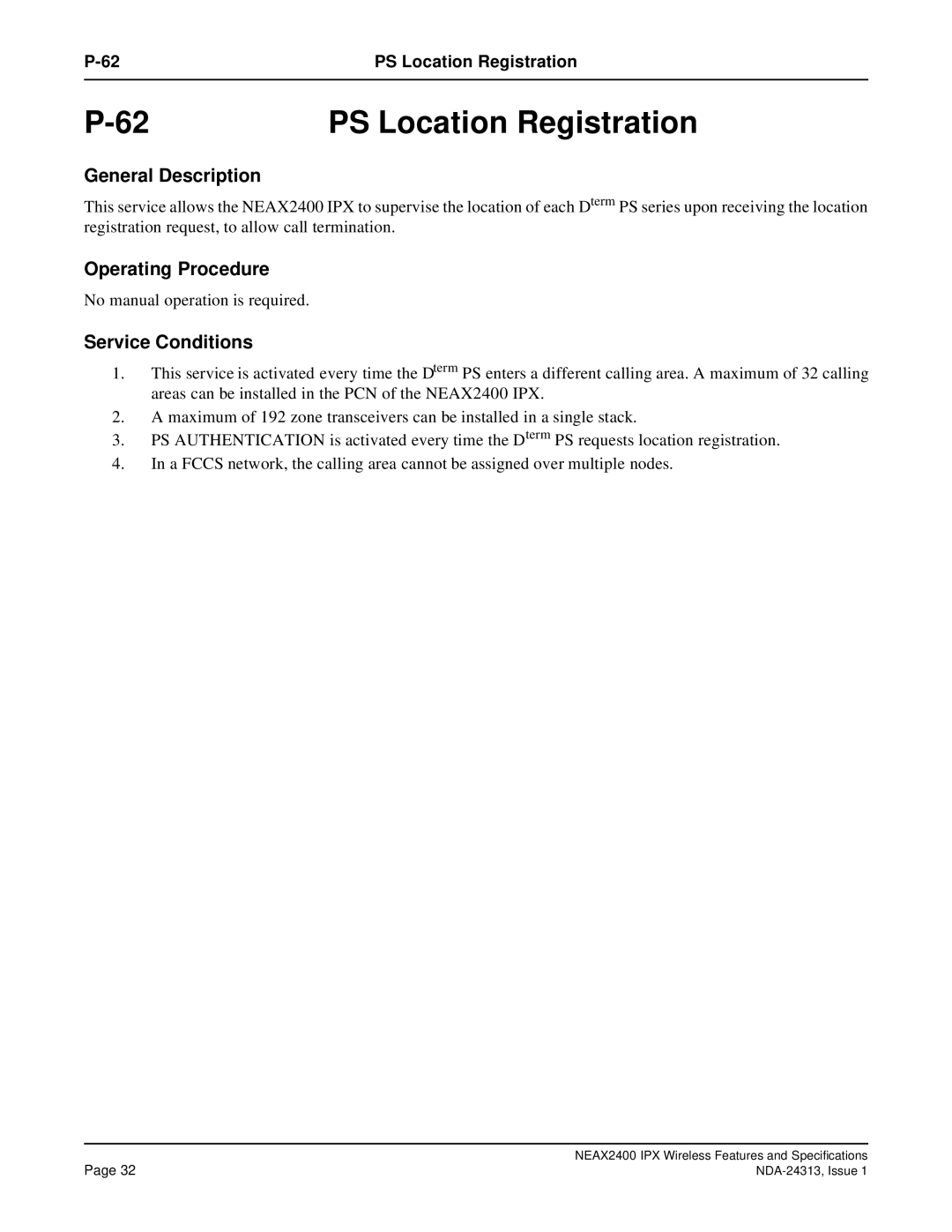 NEC nec specifications PS Location Registration 