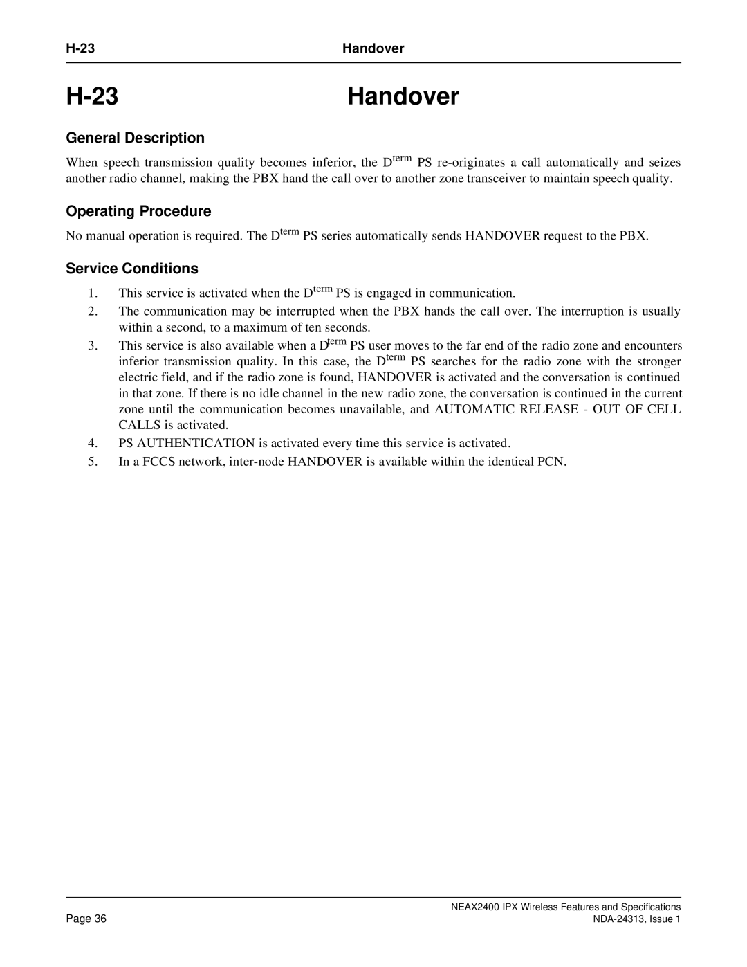 NEC nec specifications 23Handover 