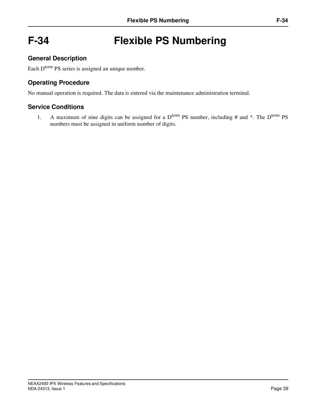 NEC nec specifications Flexible PS Numbering 