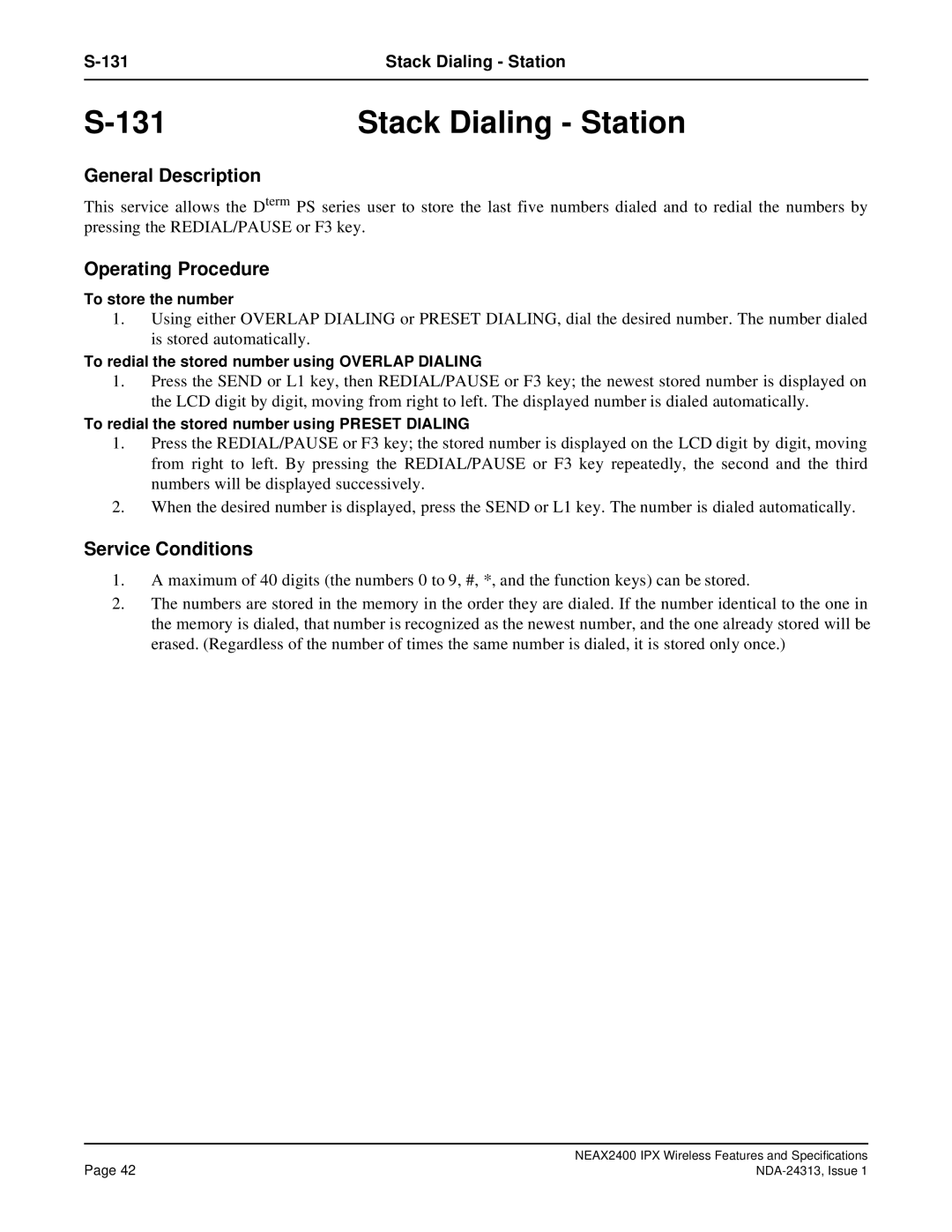 NEC nec specifications Stack Dialing Station 