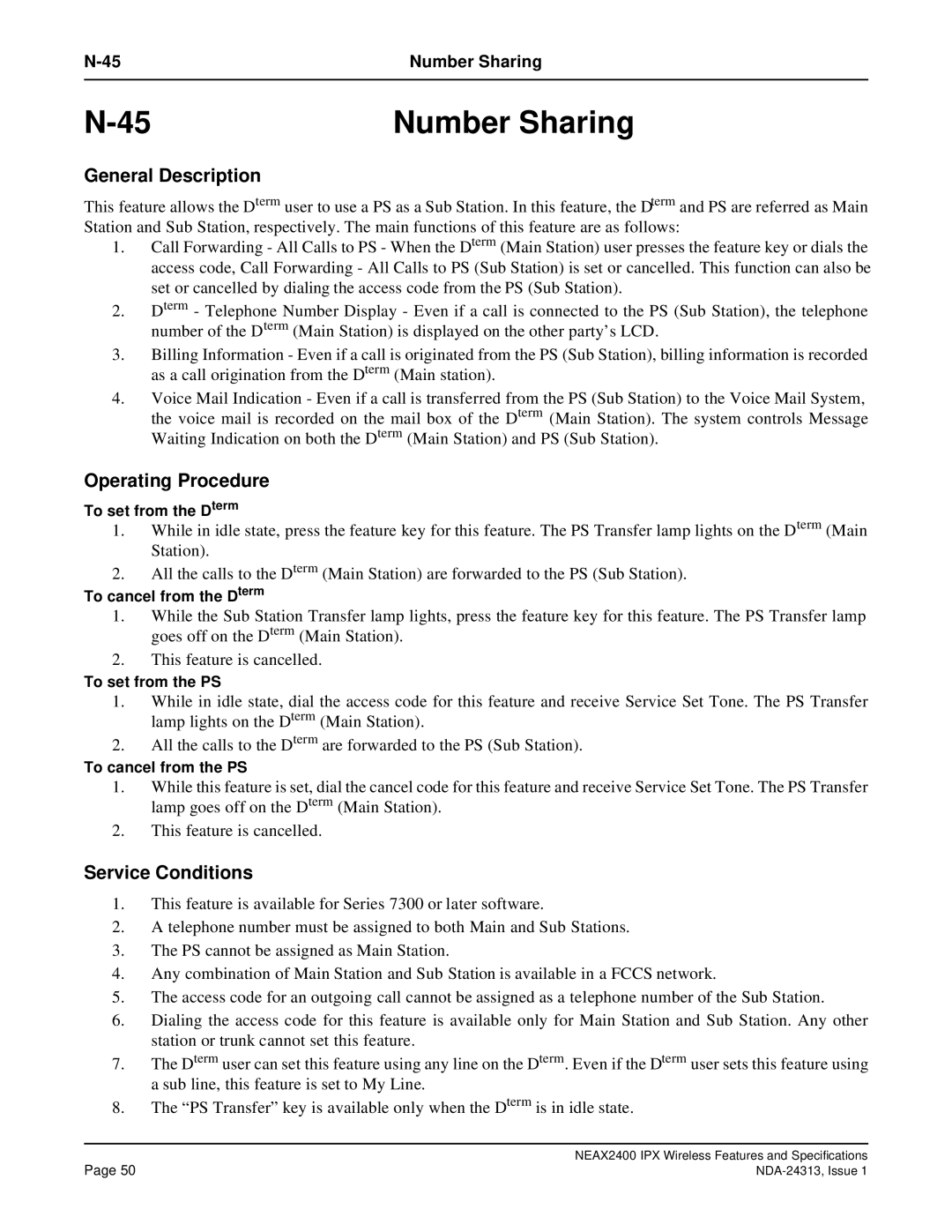 NEC nec specifications Number Sharing 