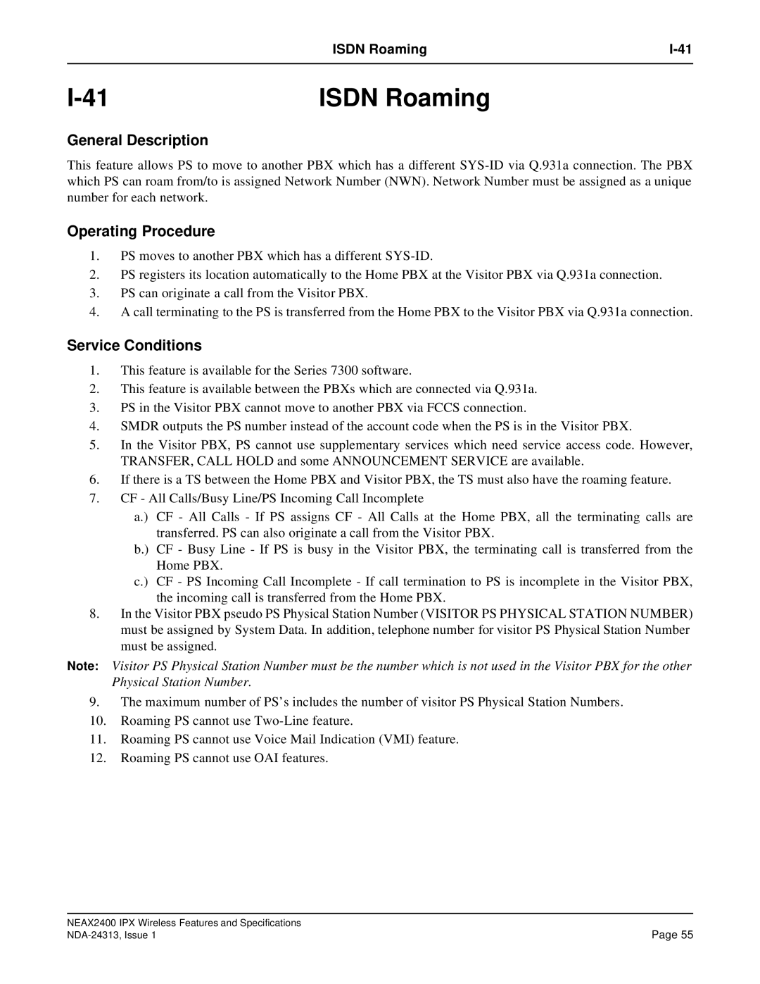 NEC nec specifications Isdn Roaming 