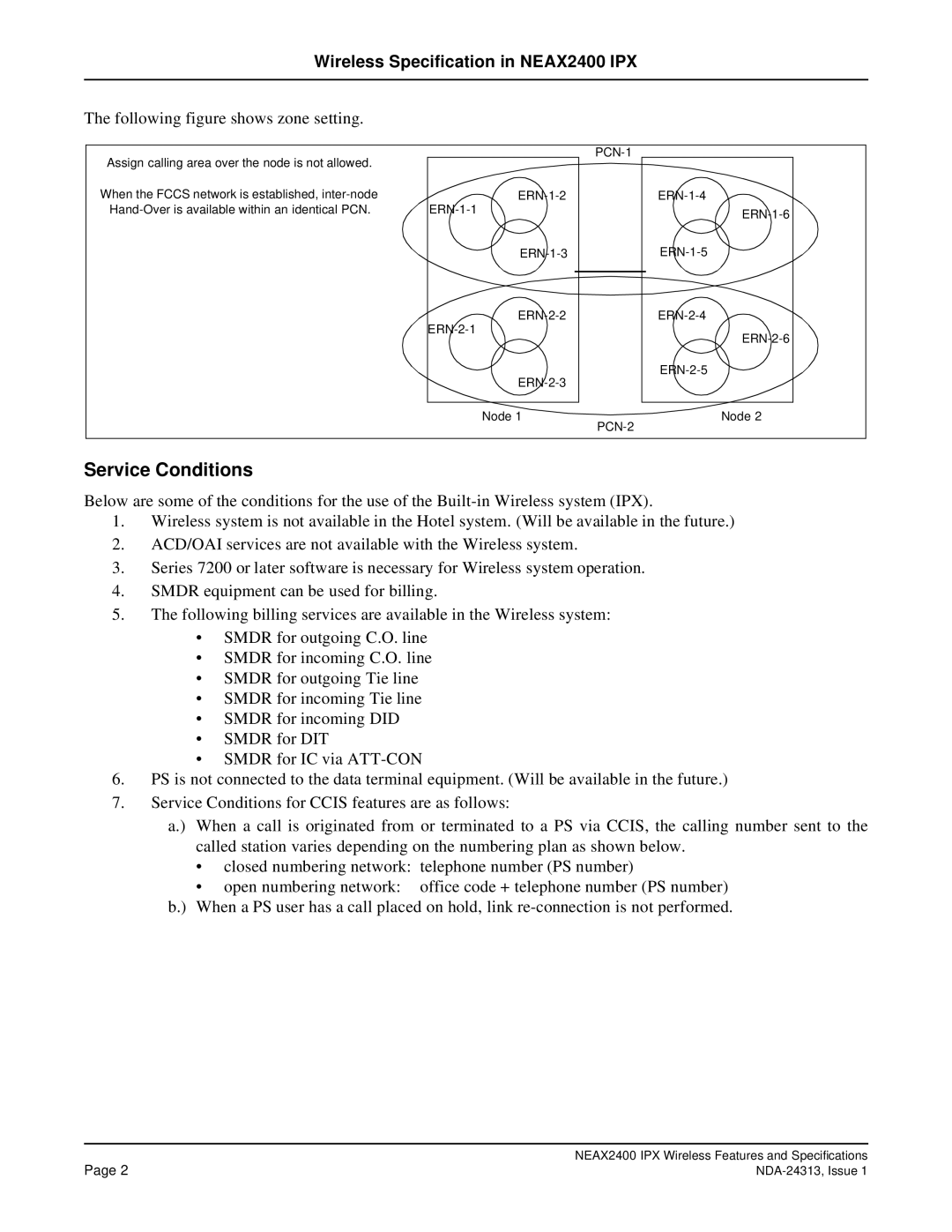 NEC nec specifications Service Conditions 