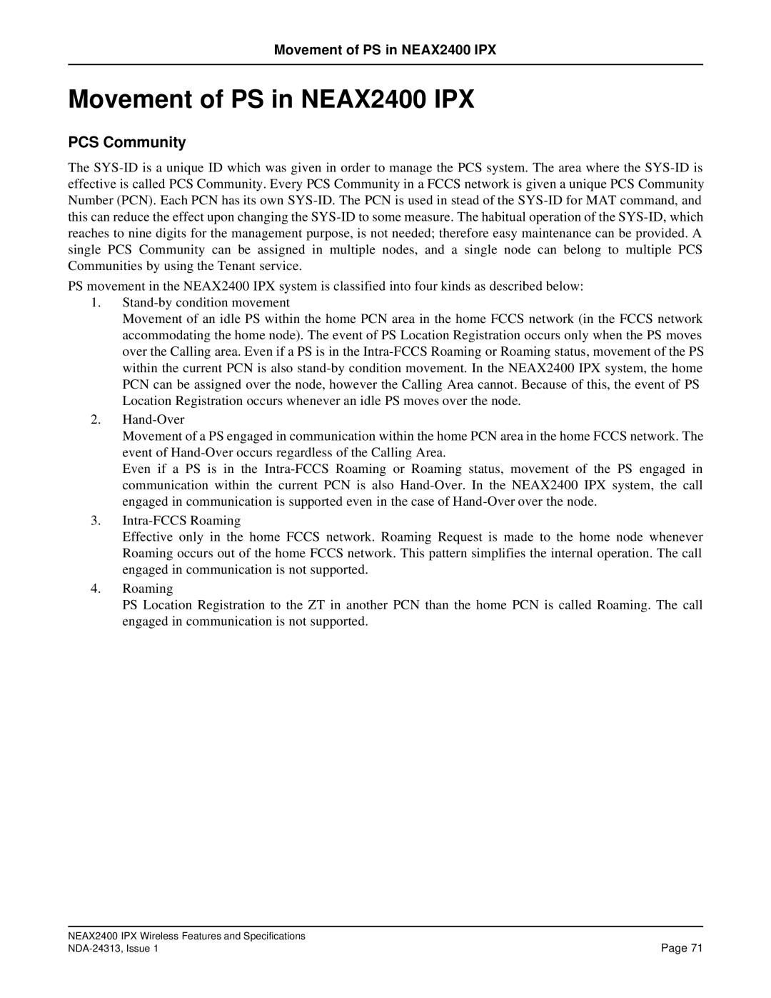 NEC nec specifications Movement of PS in NEAX2400 IPX, PCS Community 