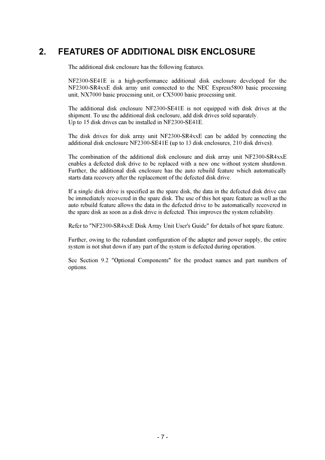 NEC NF2300-SE41E manual Features of Additional Disk Enclosure 