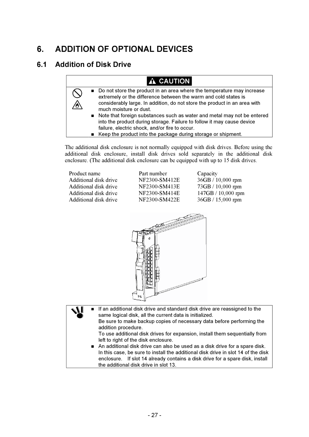 NEC NF2300-SE41E manual Addition of Optional Devices, Addition of Disk Drive 