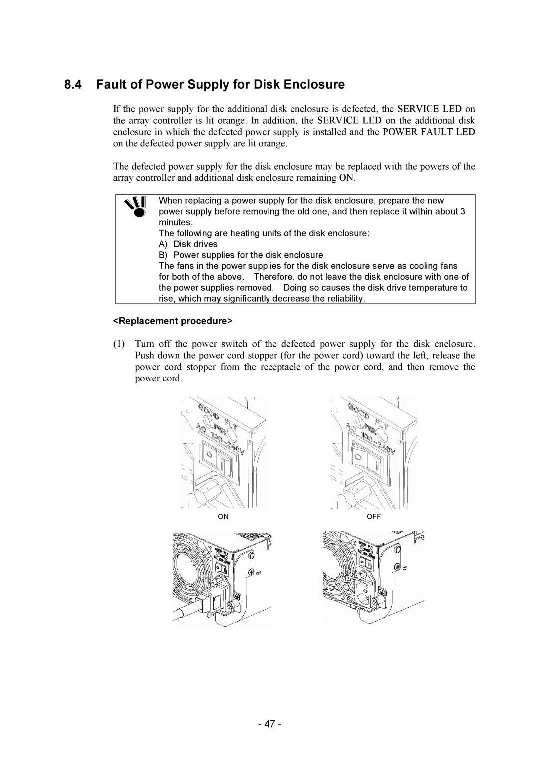 NEC NF2300-SE41E manual Fault of Power Supply for Disk Enclosure 