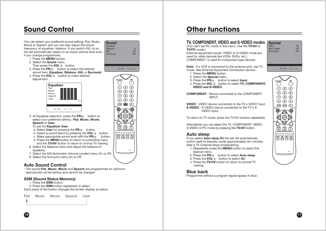 NEC NLT-20 owner manual Sound Control Other functions, Auto sleep, Auto Sound Control, Blue back 