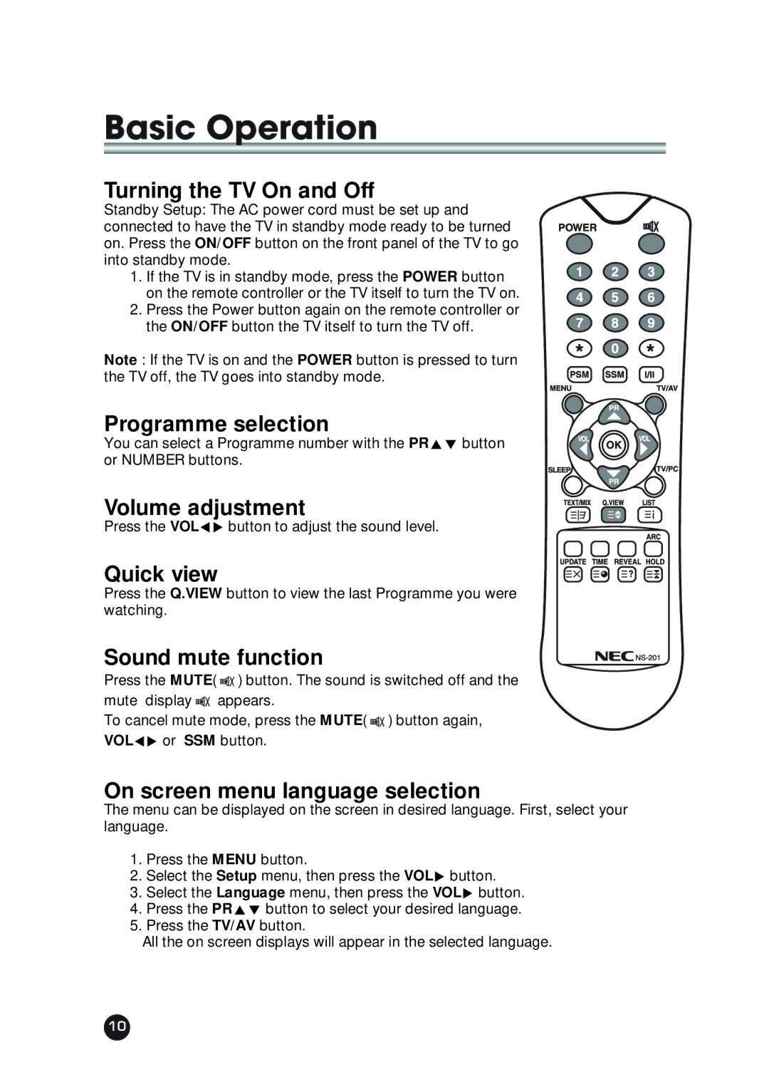 NEC NLT-23WQ user manual Basic Operation 