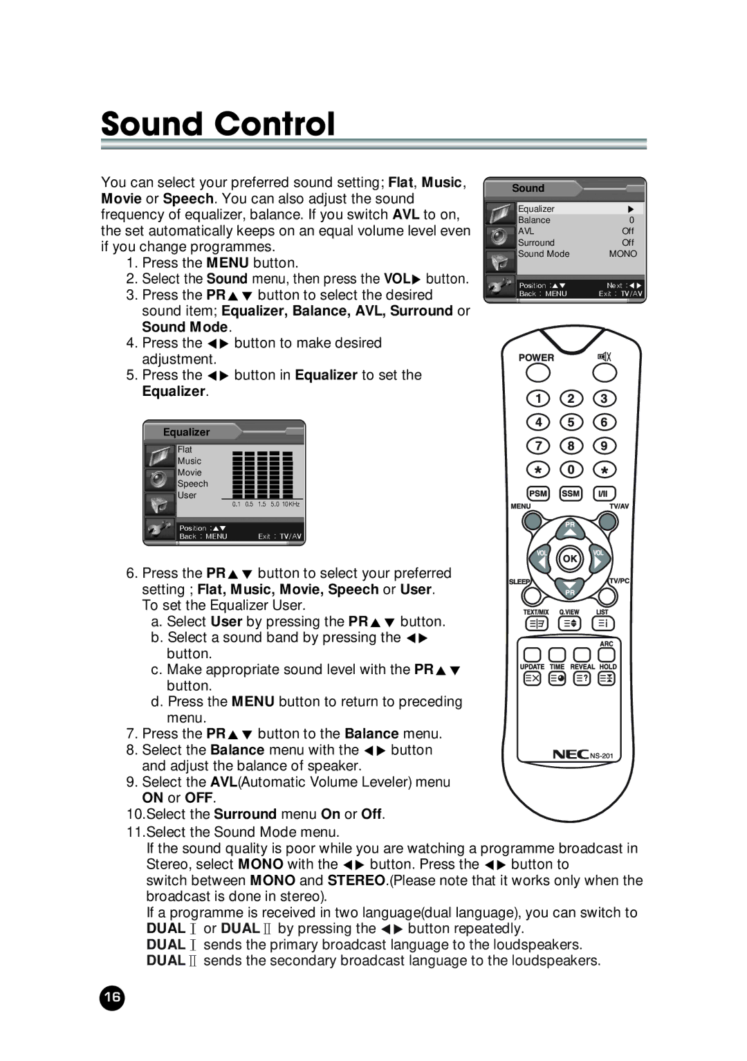 NEC NLT-23WQ user manual Sound Control 