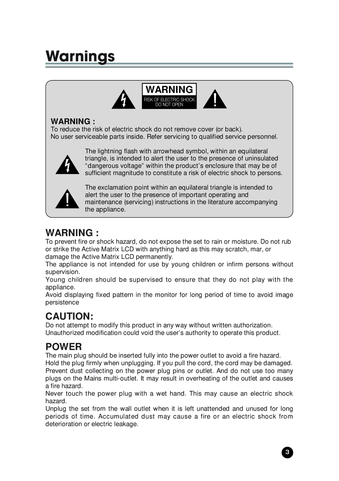 NEC NLT-23WQ user manual Power 