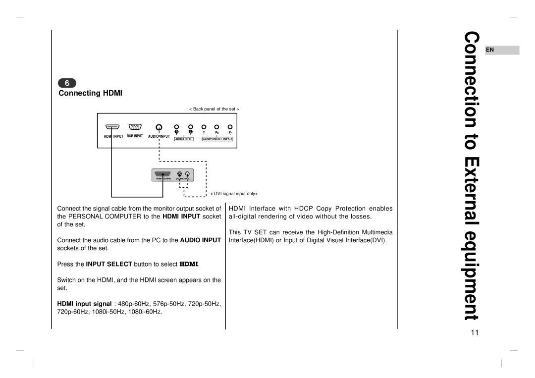 NEC NLT-42HD1, NLT-32HD1, NLT-26HD1 owner manual Equipment, Connecting Hdmi 