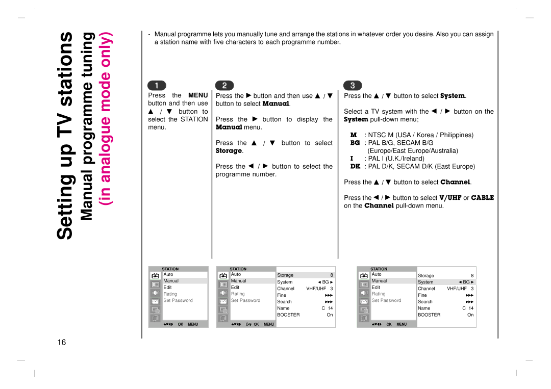 NEC NLT-26HD1, NLT-32HD1, NLT-42HD1 owner manual Setting up TV Manual programme in analogue mode 