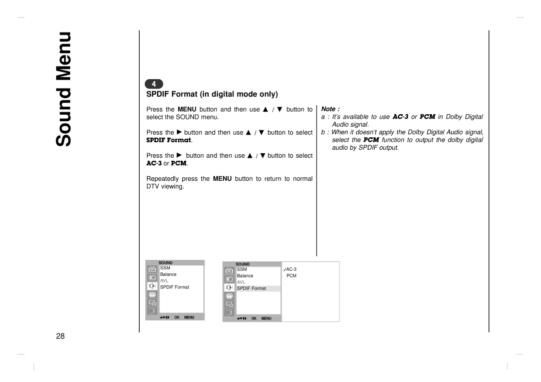 NEC NLT-26HD1, NLT-32HD1, NLT-42HD1 owner manual Spdif Format in digital mode only 