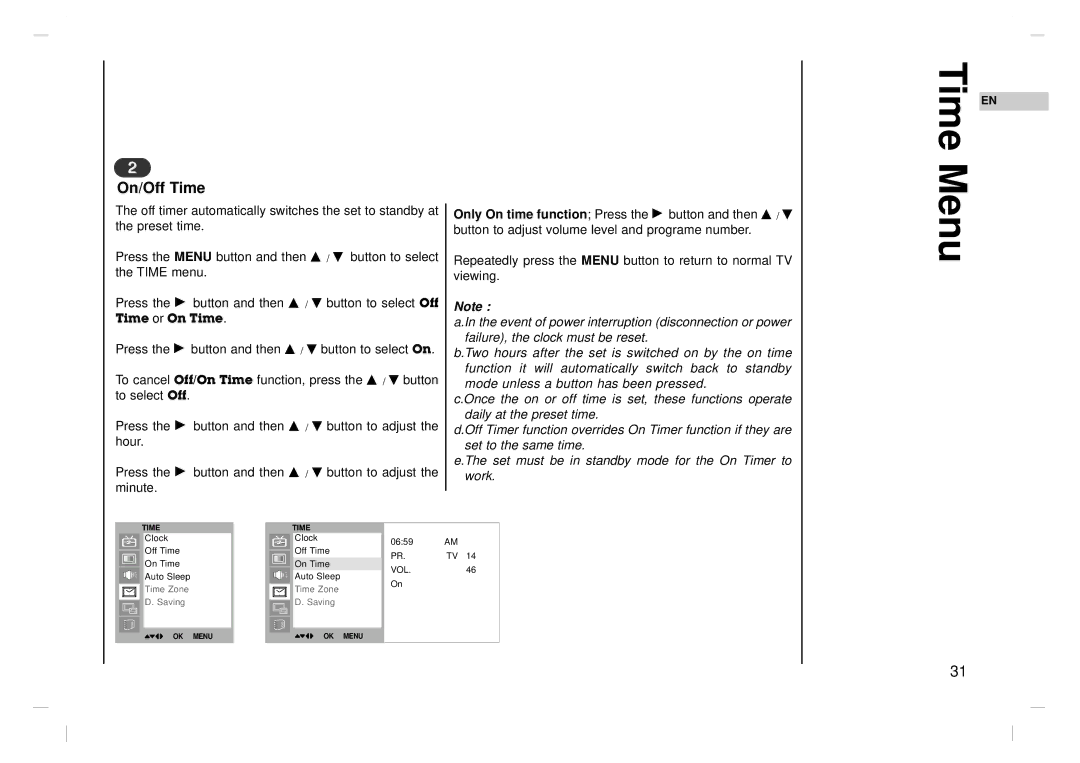 NEC NLT-26HD1, NLT-32HD1, NLT-42HD1 owner manual On/Off Time 