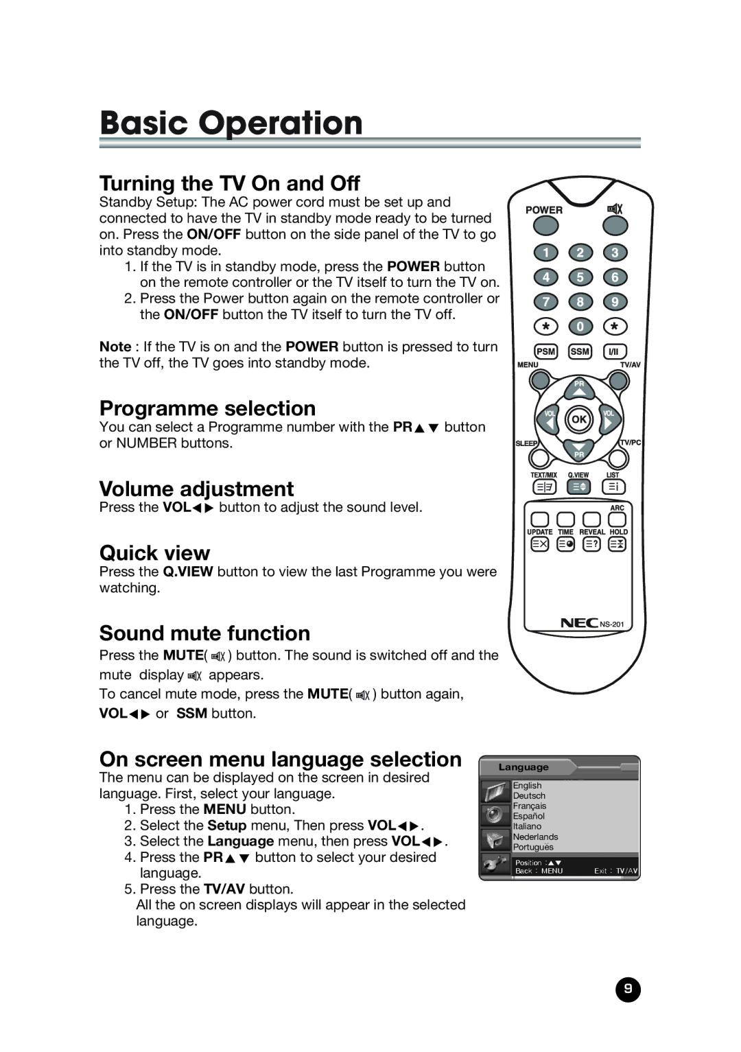 NEC NLT-32W manual Basic Operation 