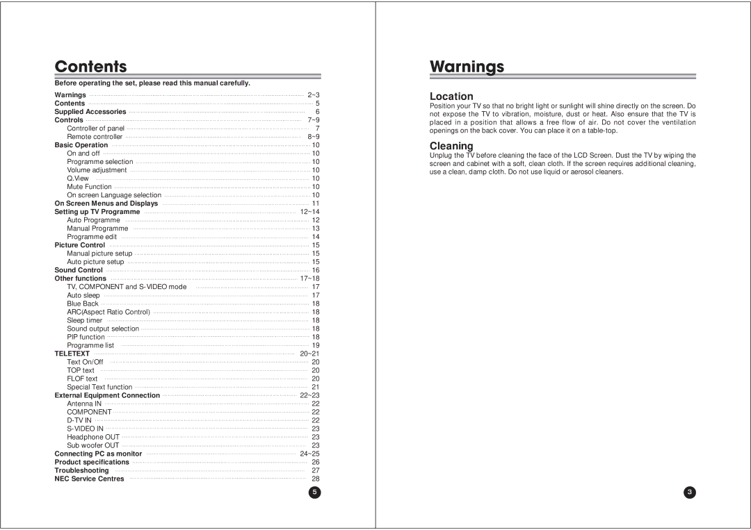 NEC NLT-40W owner manual Contents 