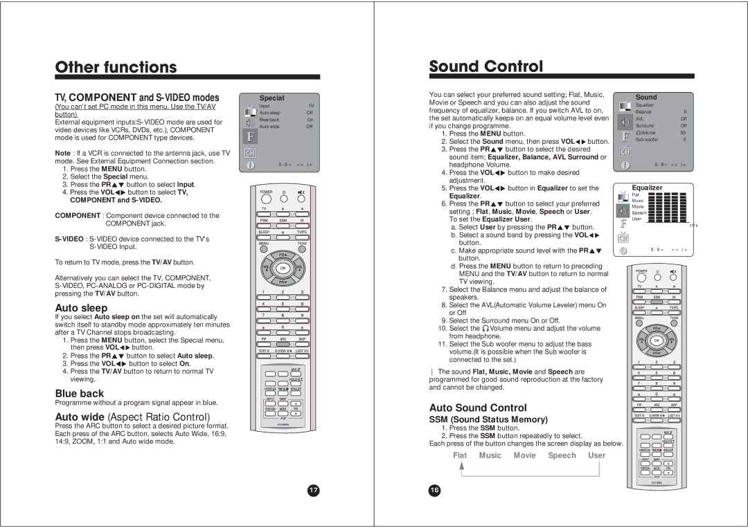 NEC NLT-40W owner manual Other functions Sound Control, Auto sleep, Blue back, Auto Sound Control, Component and S-VIDEO 