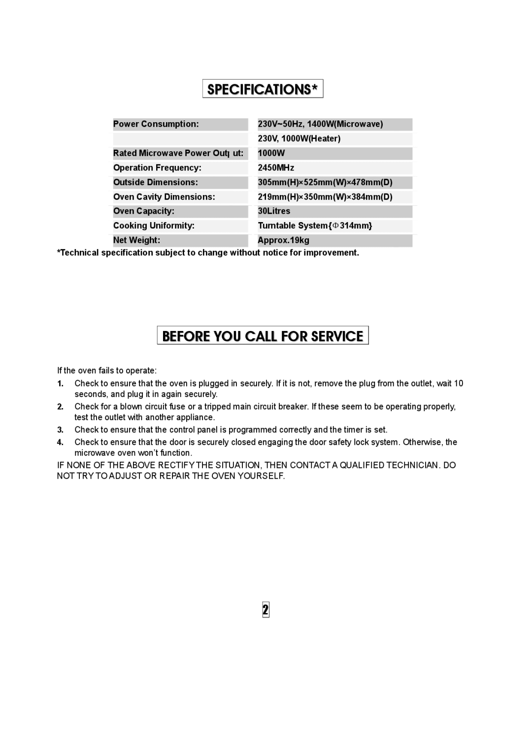 NEC NM30BS owner manual Specifications, Before YOU Call for Service 