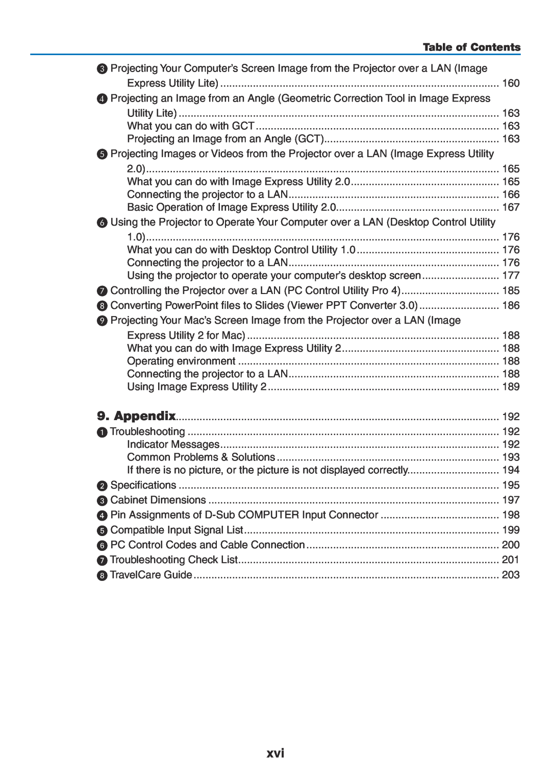 NEC NP-P420X, NP-P350X, NP-P350W user manual Table of Contents, Express Utility Lite 