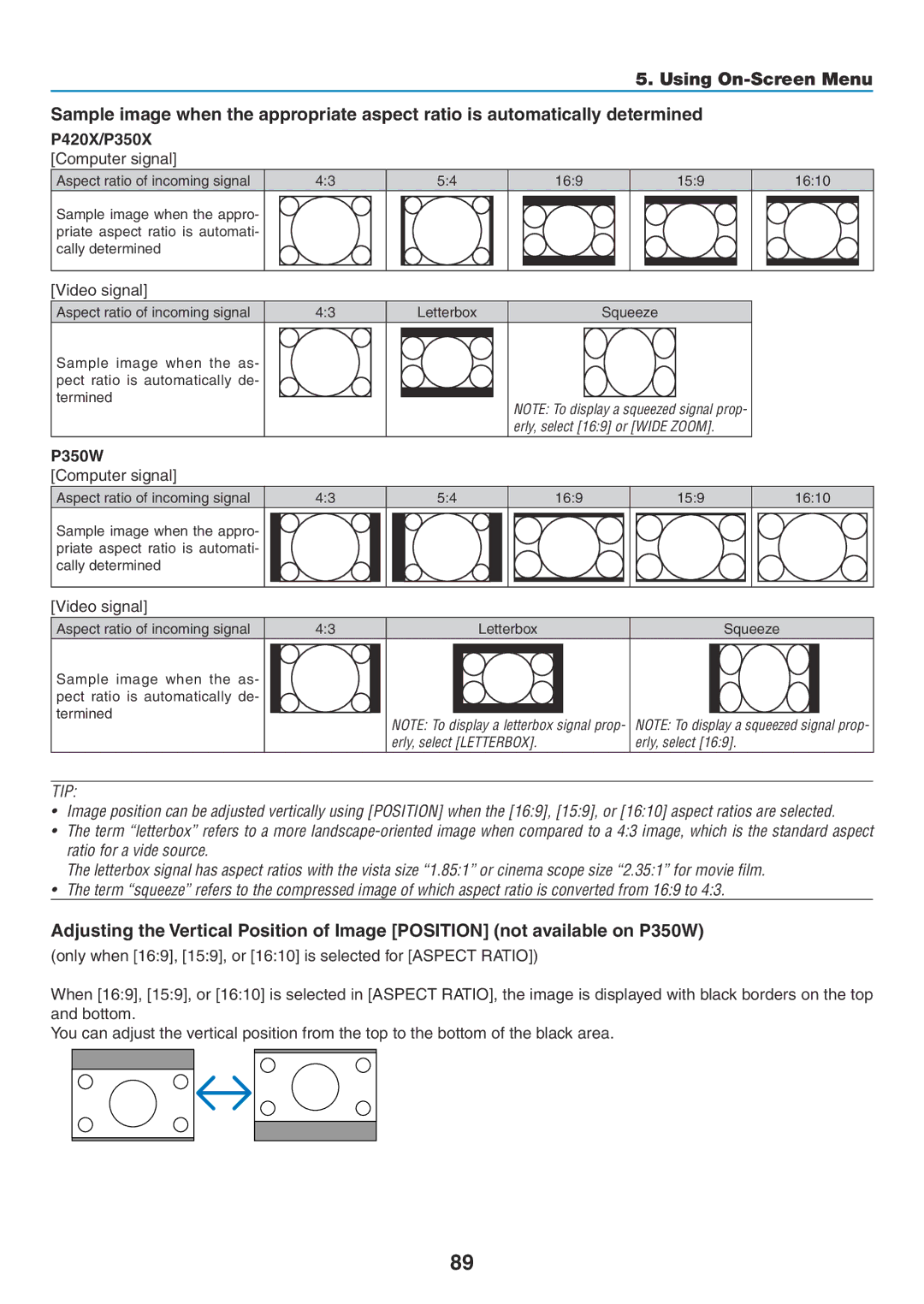 NEC NP-P350W, NP-P420X, NP-P350X user manual P420X/P350X, Computer signal, Video signal 