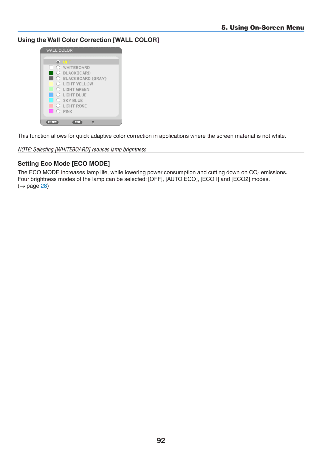 NEC NP-P350W, NP-P420X, NP-P350X user manual Setting Eco Mode ECO Mode 