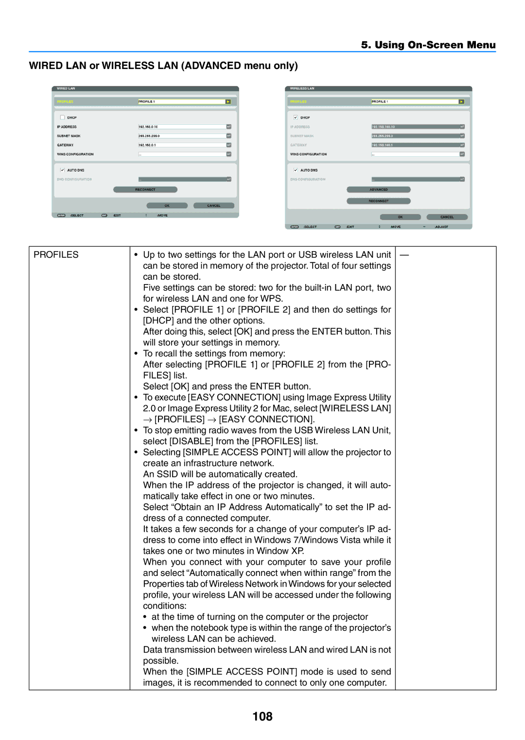 NEC NP-P420X, NP-P350X, NP-P350W user manual 108, Profiles 