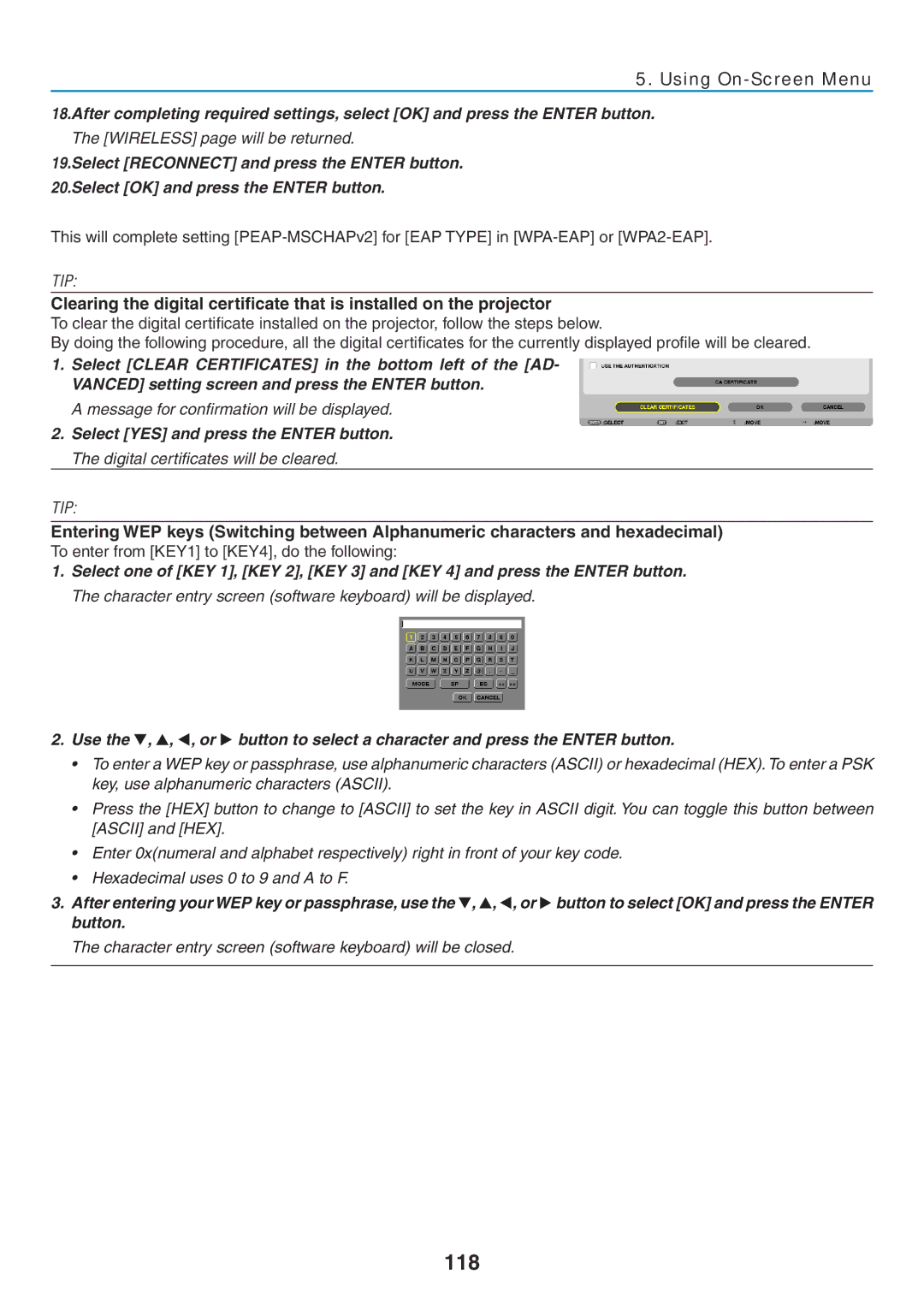 NEC NP-P350X, NP-P420X, NP-P350W user manual 118, To enter from KEY1 to KEY4, do the following 