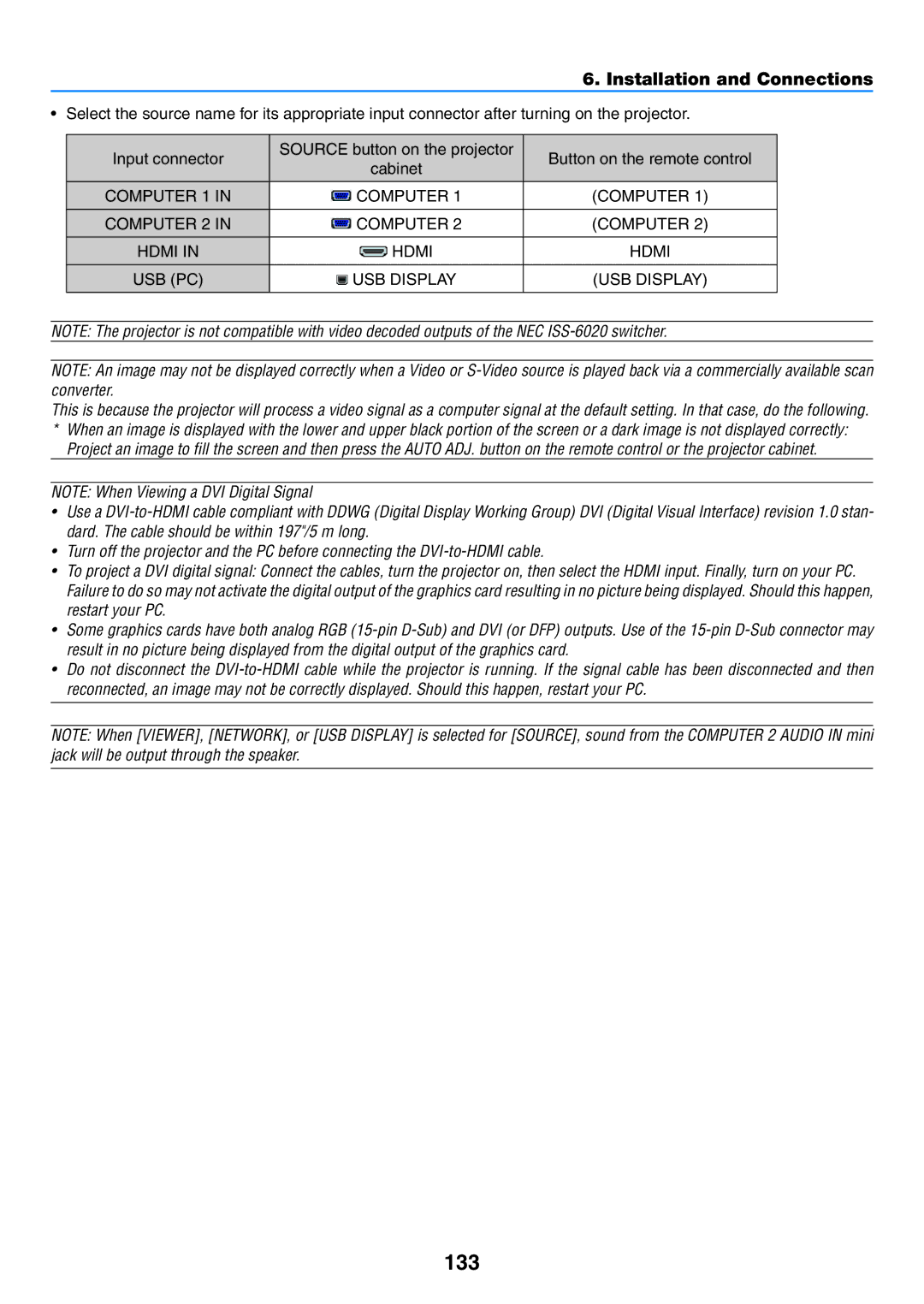 NEC NP-P350X, NP-P420X, NP-P350W user manual 133, Computer 1 Computer 2 Hdmi, USB Display 