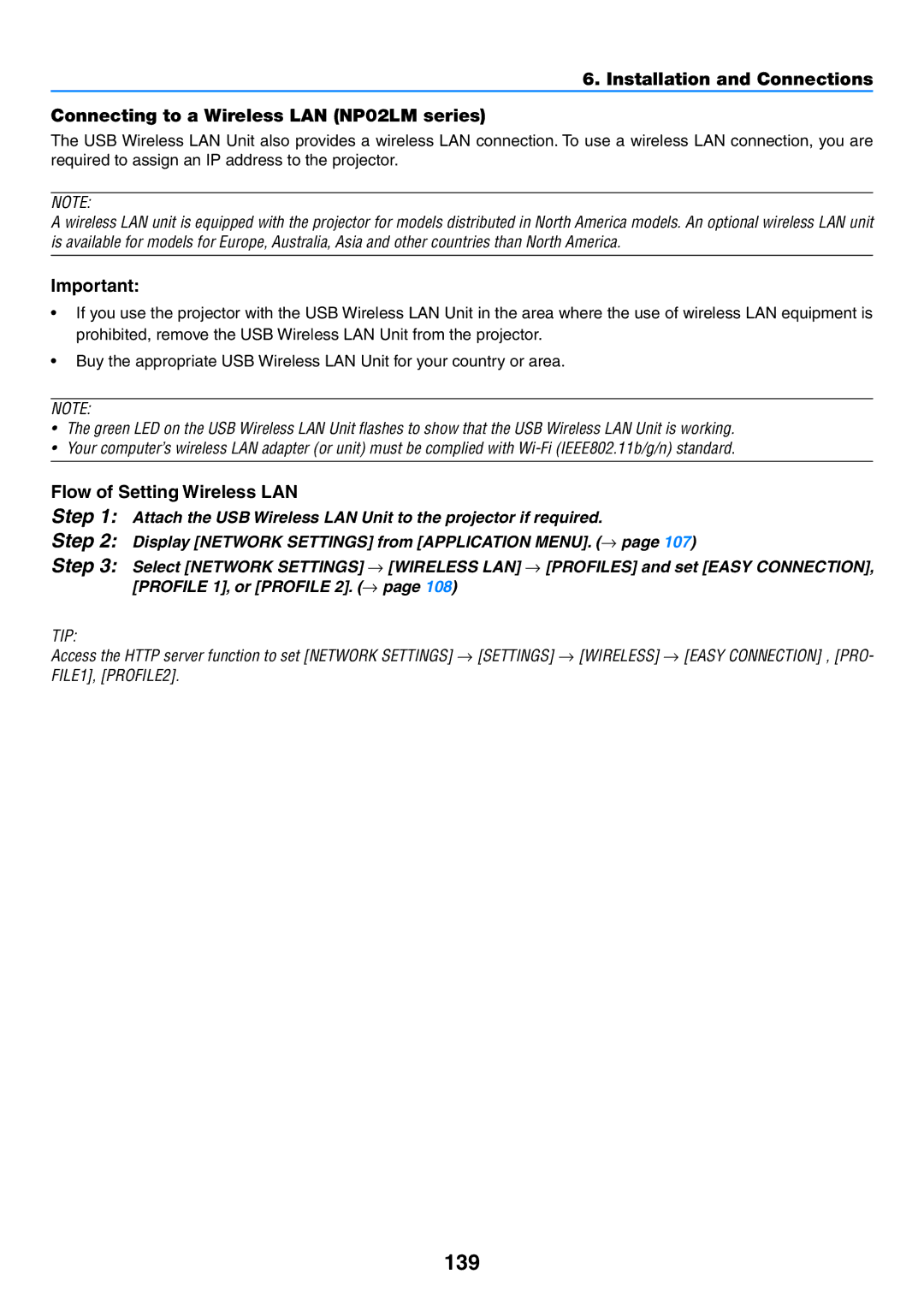 NEC NP-P350X, NP-P420X, NP-P350W user manual 139, Flow of Setting Wireless LAN 