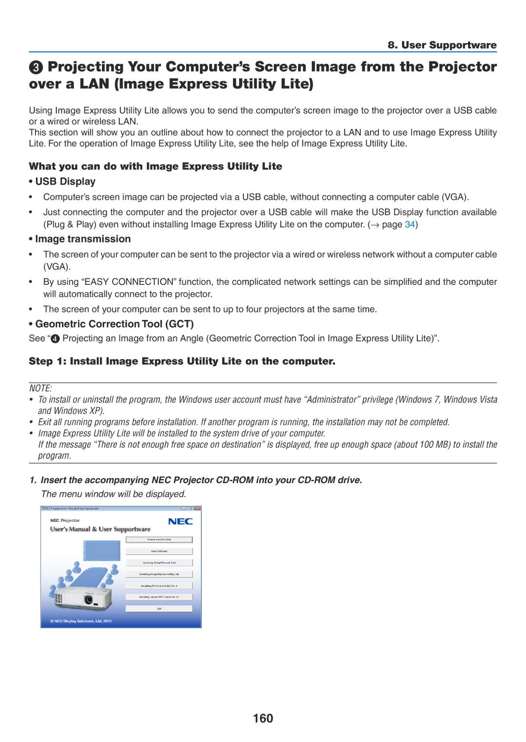 NEC NP-P350X, NP-P420X, NP-P350W 160, What you can do with Image Express Utility Lite USB Display, Image transmission 