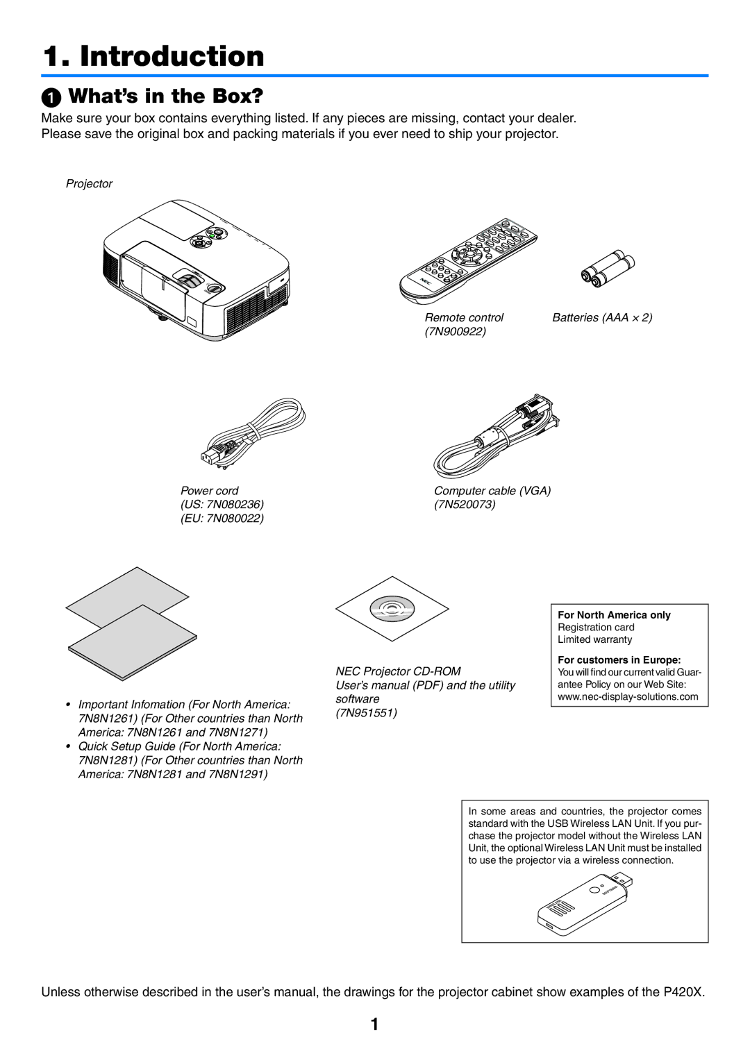 NEC NP-P350X, NP-P420X, NP-P350W user manual Introduction, What’s in the Box? 