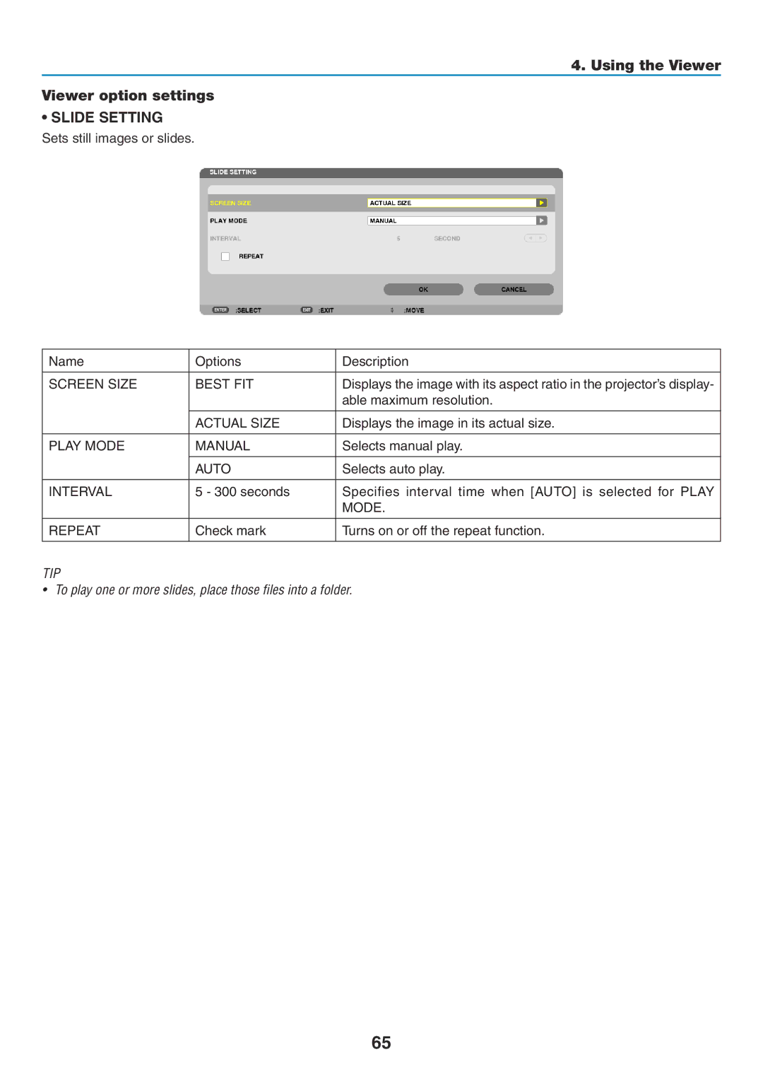 NEC NP-P350W, NP-P420X, NP-P350X user manual Using the Viewer Viewer option settings 