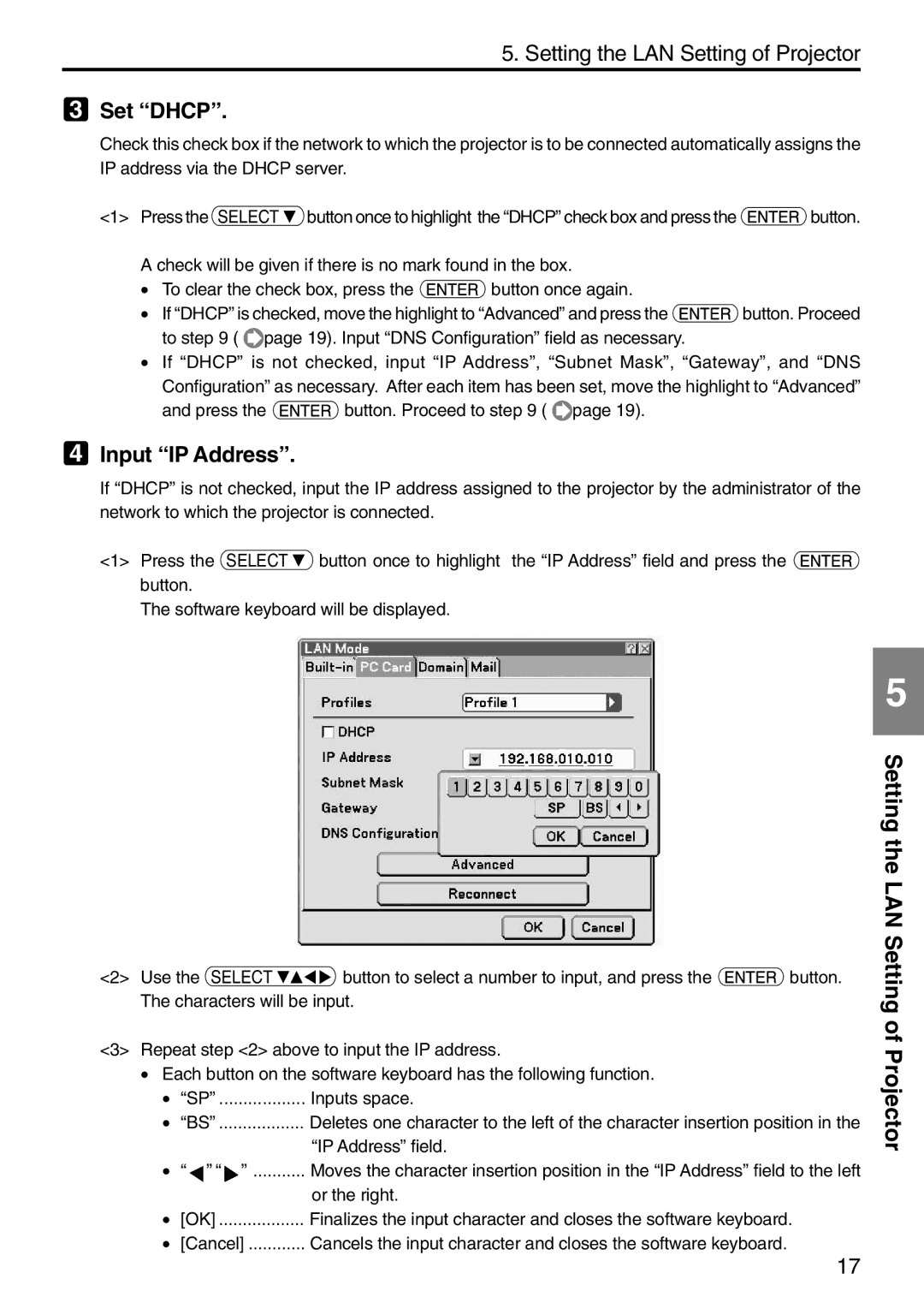 NEC NP2000, NP1000 setup guide Set Dhcp, Input IP Address 