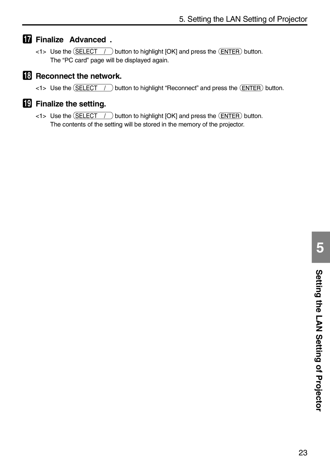 NEC NP2000, NP1000 setup guide Finalize Advanced, Reconnect the network, Finalize the setting 