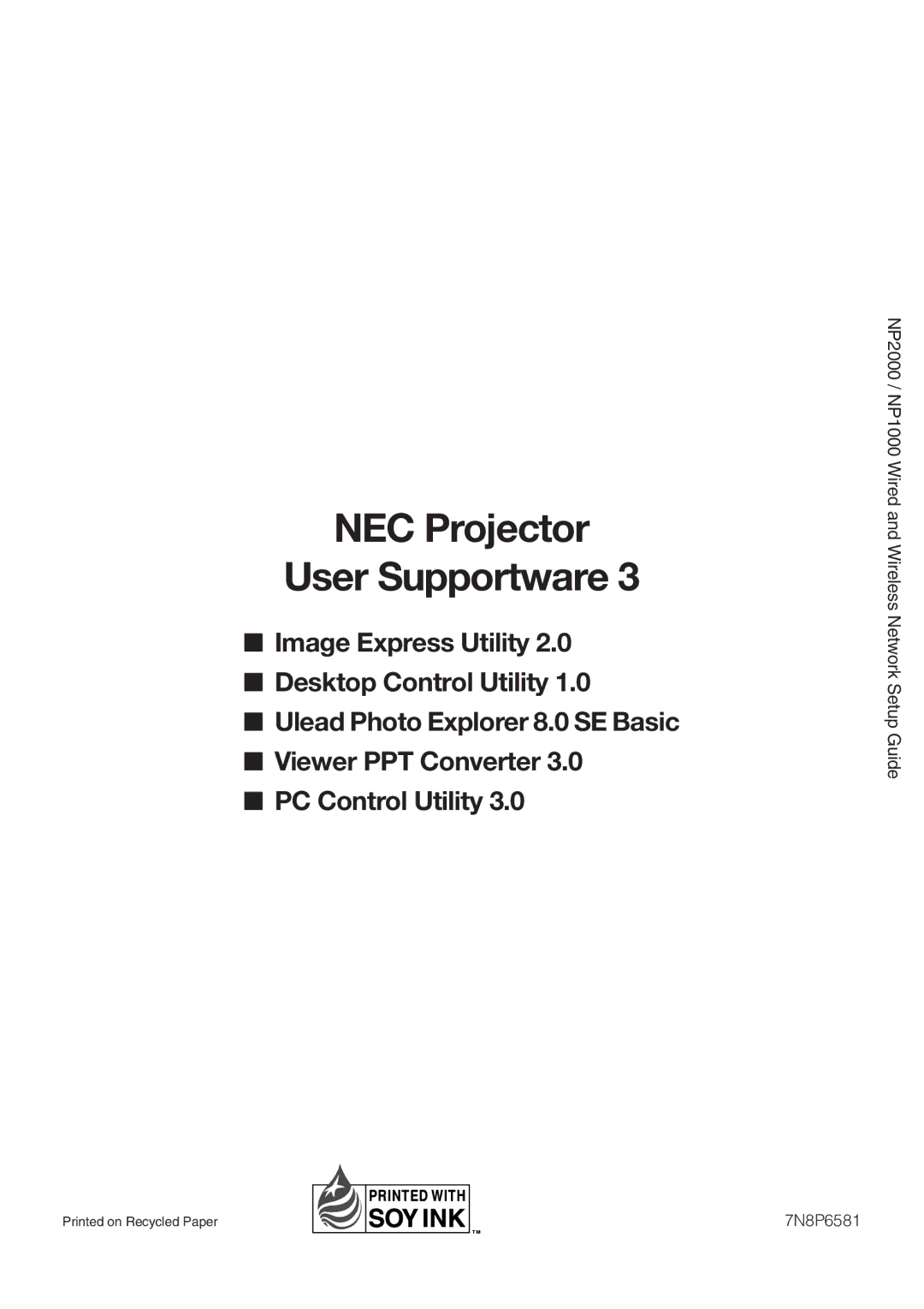 NEC NP1000, NP2000 setup guide NEC Projector User Supportware 