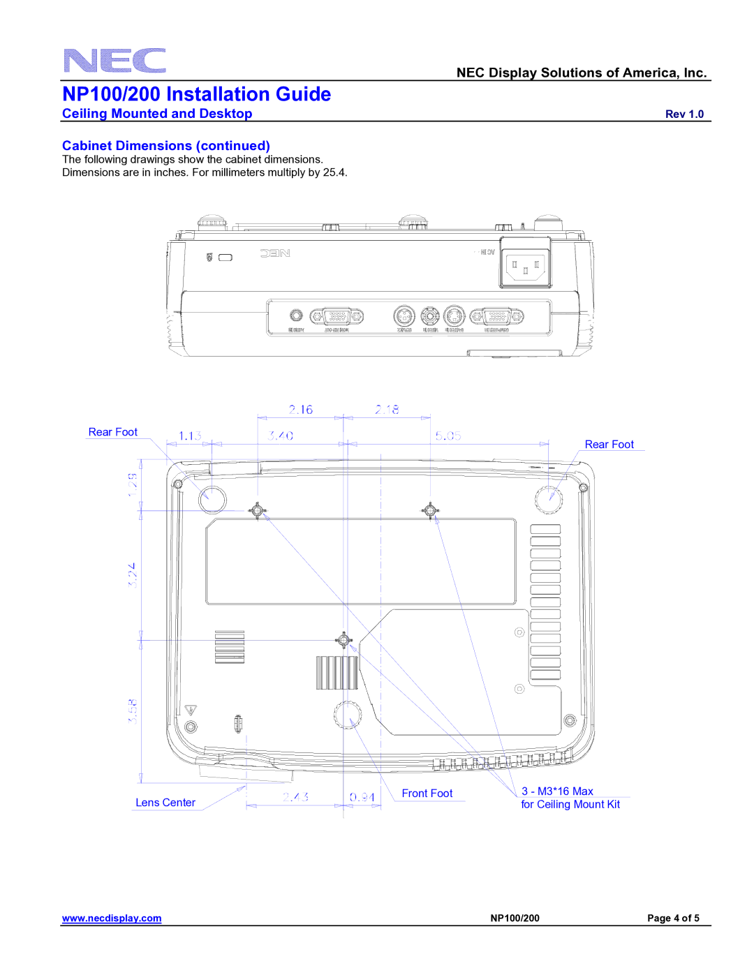 NEC NP100/200 specifications 