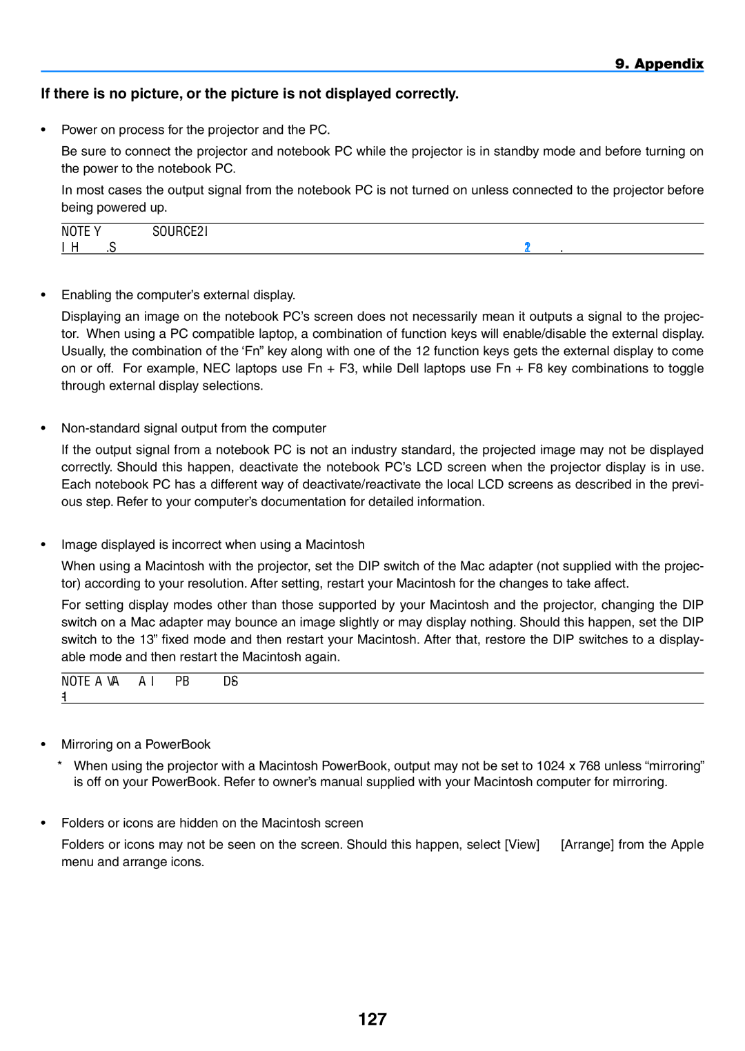 NEC NP2150, NP1150 user manual 127 