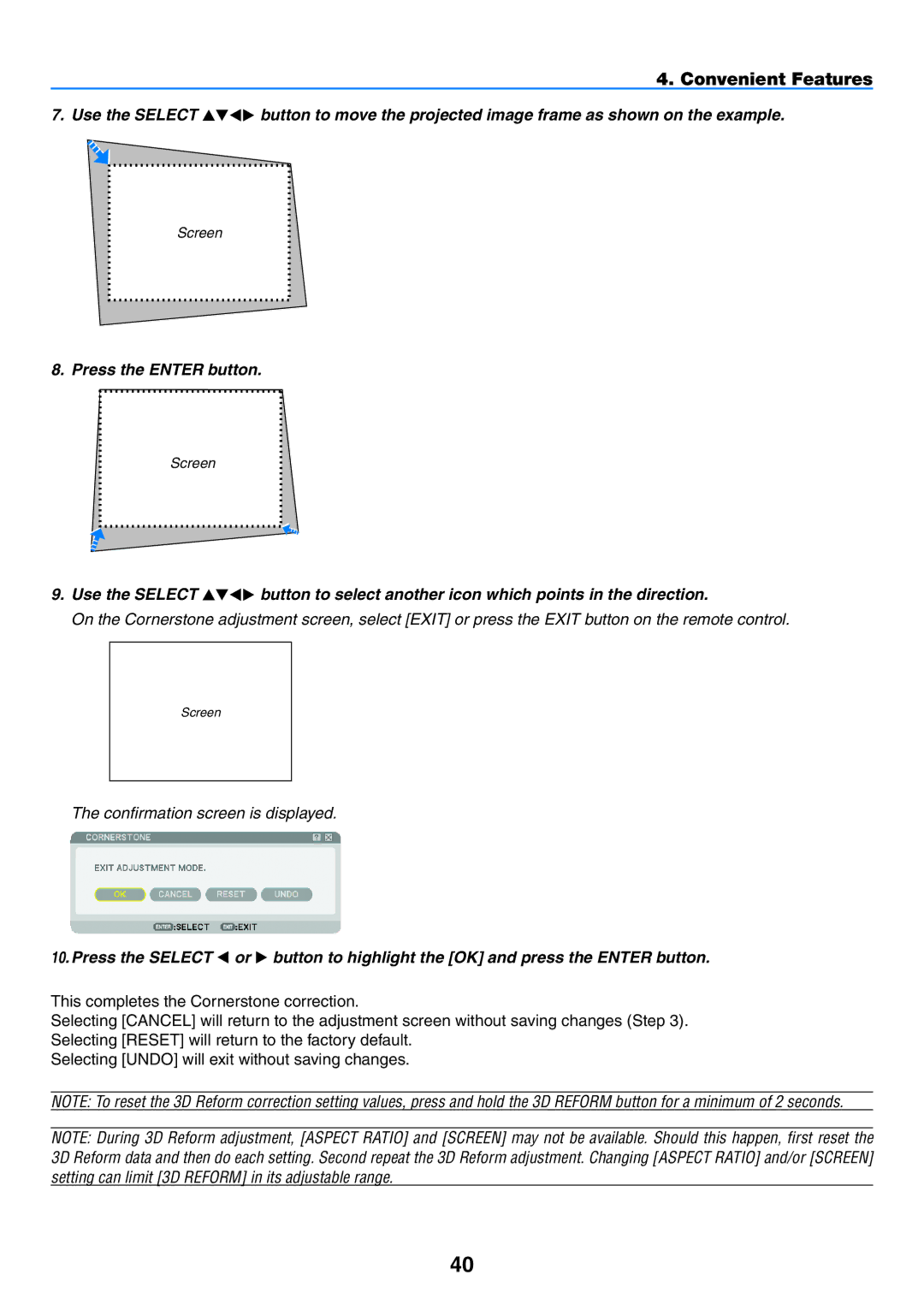 NEC NP1150, NP2150 user manual Confirmation screen is displayed 