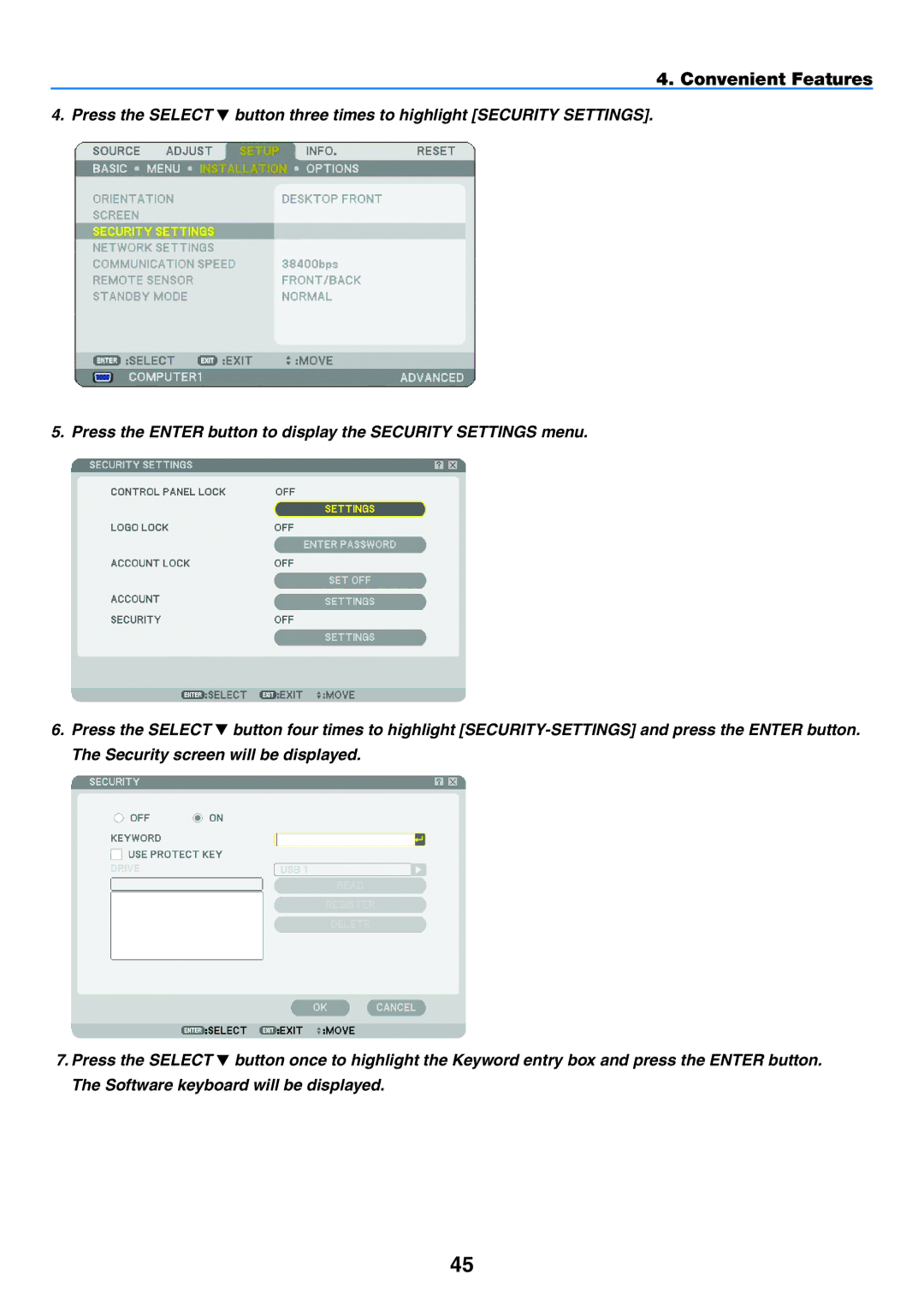 NEC NP2150, NP1150 user manual Convenient Features 