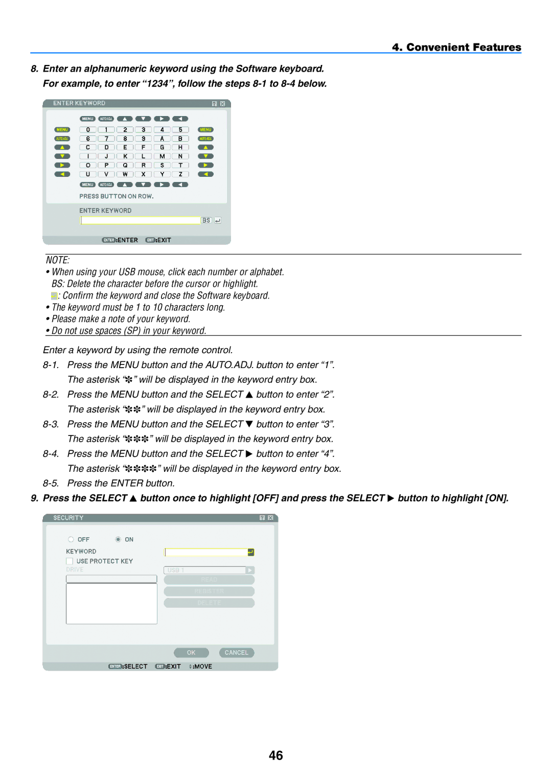 NEC NP1150, NP2150 user manual Convenient Features 