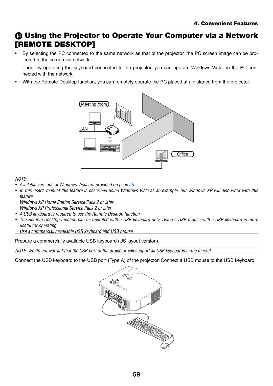 NEC NP2150, NP1150 user manual Using the Projector to Operate Your Computer via a Network, Remote Desktop 