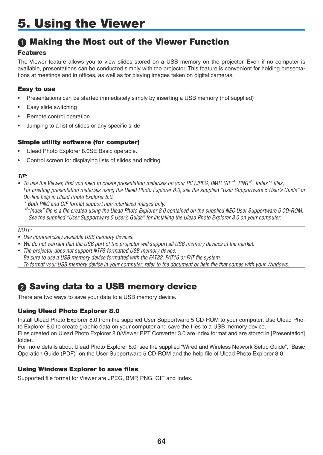 NEC NP1150, NP2150 user manual  Making the Most out of the Viewer Function,  Saving data to a USB memory device 